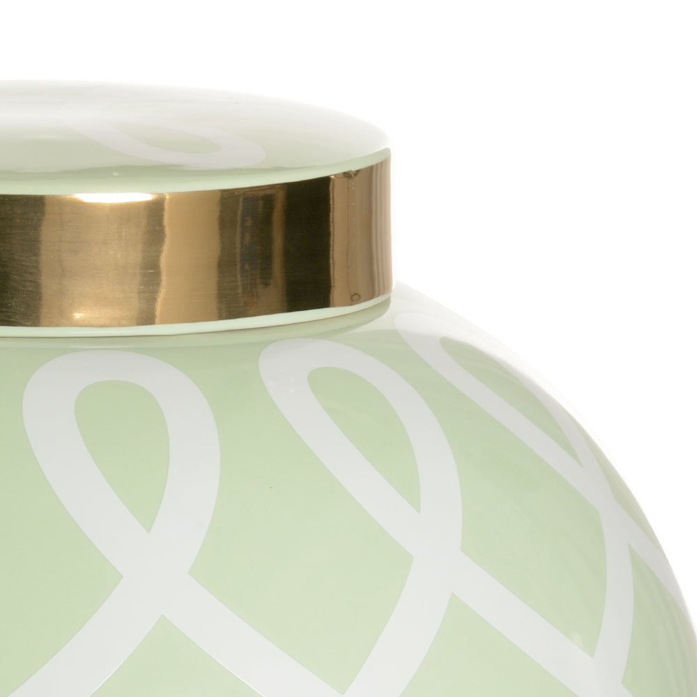 Sarah Ginger Jar - Elegant Geometric Design in Light Green and Metallic Gold, Perfect for Decor!