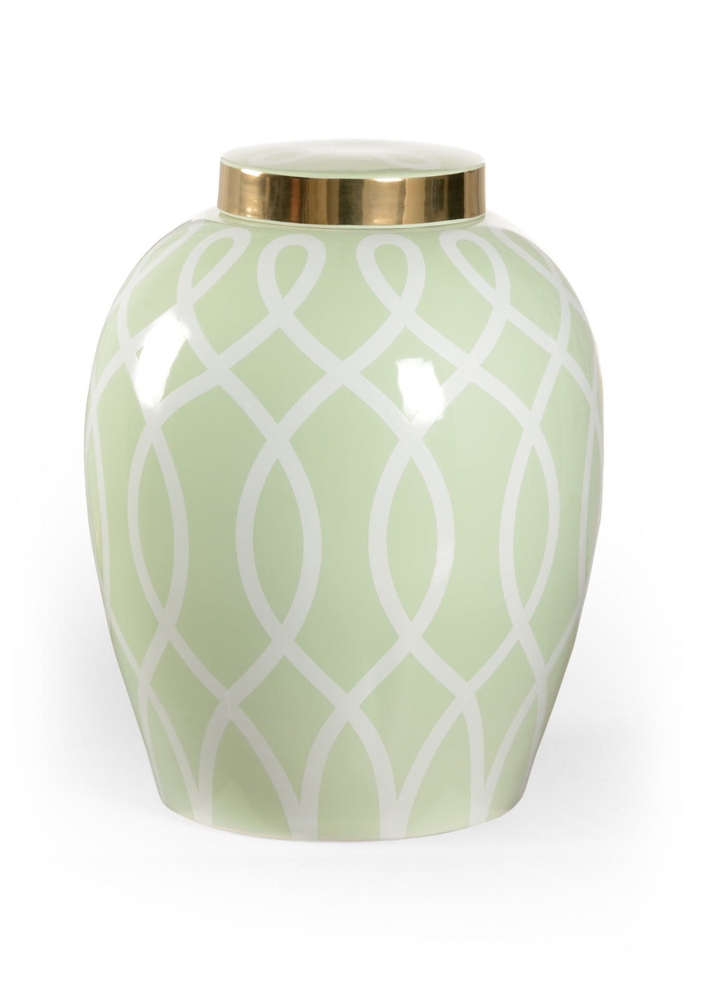 Sarah Ginger Jar - Elegant Geometric Design in Light Green and Metallic Gold, Perfect for Decor!