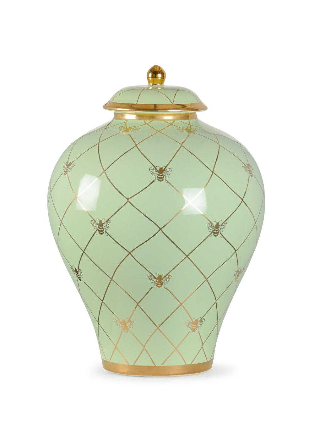 Bee Humble Jar - Vibrant Ceramic Ginger Jar with Metallic Gold Accents by Shayla Copas, 17.5"