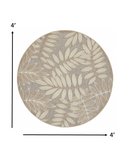 4’ Round Natural Leaves Indoor Outdoor Area Rug