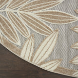 8’ Round Natural Leaves Indoor Outdoor Area Rug