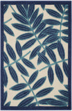 3’ x 4’ Navy and Beige Leaves Indoor Outdoor Area Rug