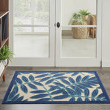 3’ x 4’ Navy and Beige Leaves Indoor Outdoor Area Rug