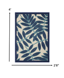 3’ x 4’ Navy and Beige Leaves Indoor Outdoor Area Rug