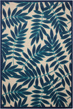 5’ x 8’ Navy and Beige Leaves Indoor Outdoor Area Rug