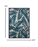 5’ x 8’ Navy and Beige Leaves Indoor Outdoor Area Rug