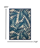 8’ x 11’ Navy and Beige Leaves Indoor Outdoor Area Rug