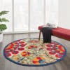 5’ Round Red and Multicolor Indoor Outdoor Area Rug