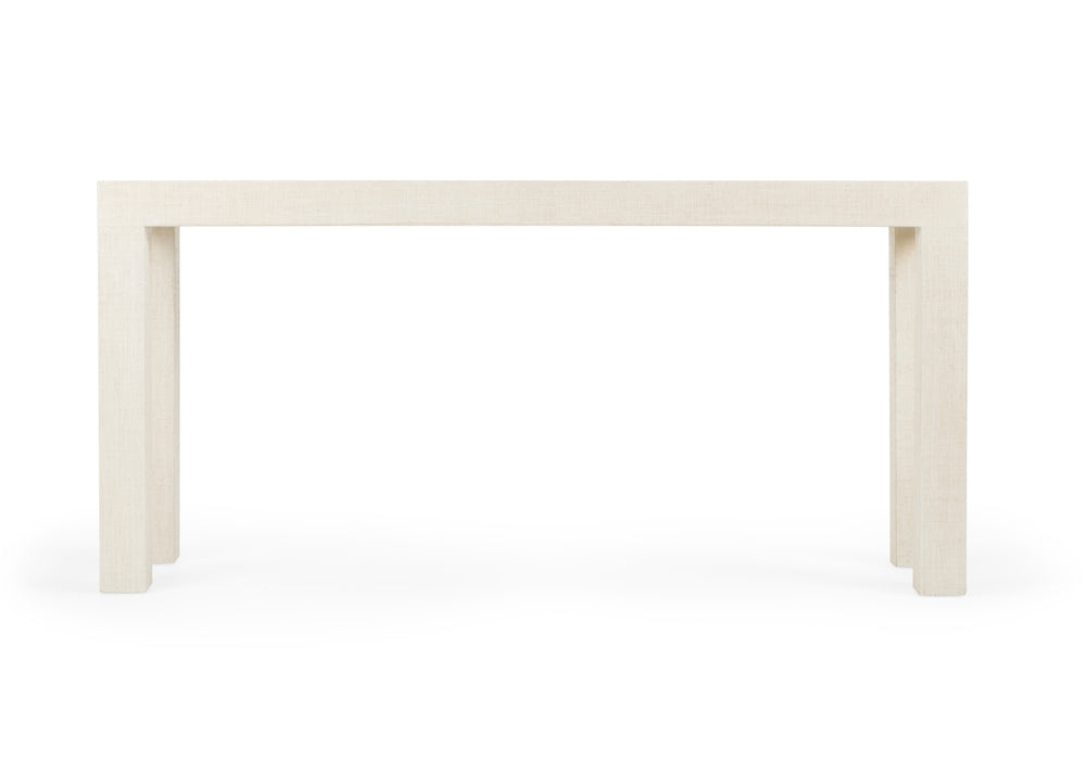 Sanibel Raffia Covered Console Table in White Lacquer - Stylish Elegance for Any Room Decor