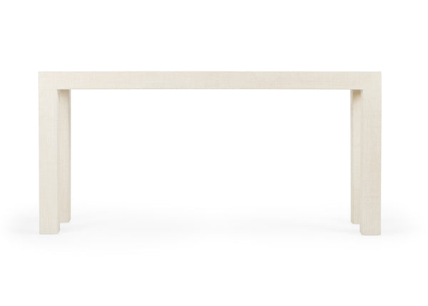 Sanibel Raffia Covered Console Table in White Lacquer - Stylish Elegance for Any Room Decor