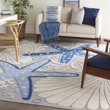 7’ x 10' Blue and Gray Indoor Outdoor Area Rug