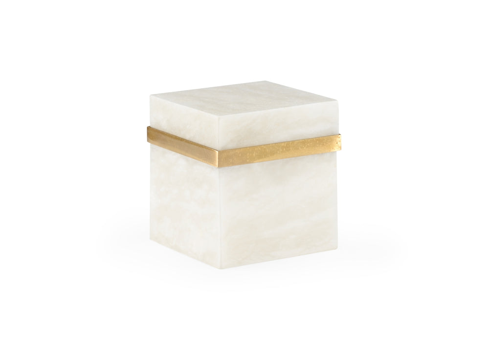 Marble Jewel Box with Brass Banding - Elegant Square Storage in White and Gold by Claire Bell