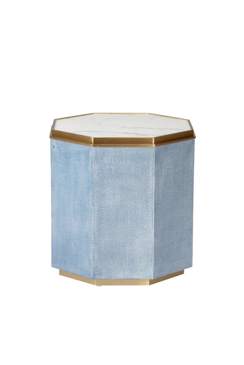 Bunching Cocktail Table - Elegant Octagonal Design in Blue Grass Cloth with Antique Brass Accents