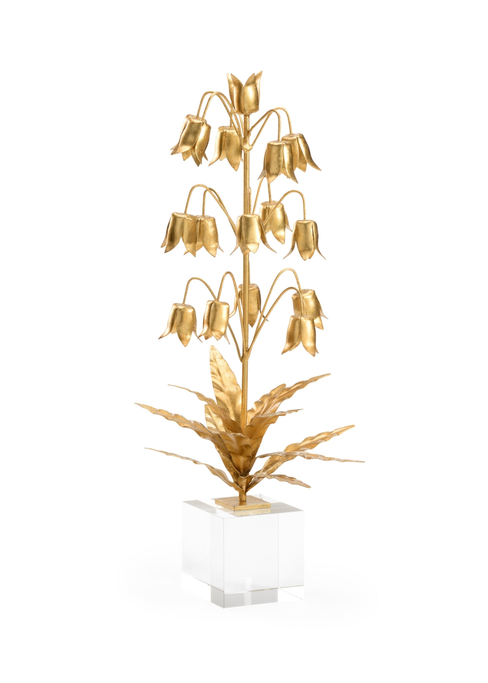 Lily Elegant Gold-Finished Flower Sculpture on Crystal Base | Charming Home Décor Accent Piece