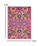 2’ x 3’ Fuchsia and Orange Distressed Scatter Rug