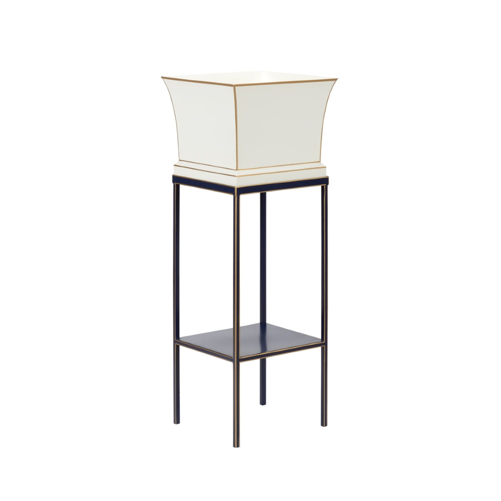 Morrow Tole Planter - Elegant Navy & Cream Metal Design with Stylish Stand for Home Décor