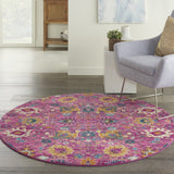 5’ Round Fuchsia and Orange Distressed Area Rug