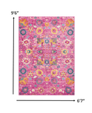 7’ x 10’ Fuchsia and Orange Distressed Area Rug