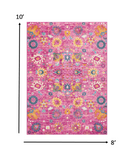 8’ x 10’ Fuchsia and Orange Distressed Area Rug