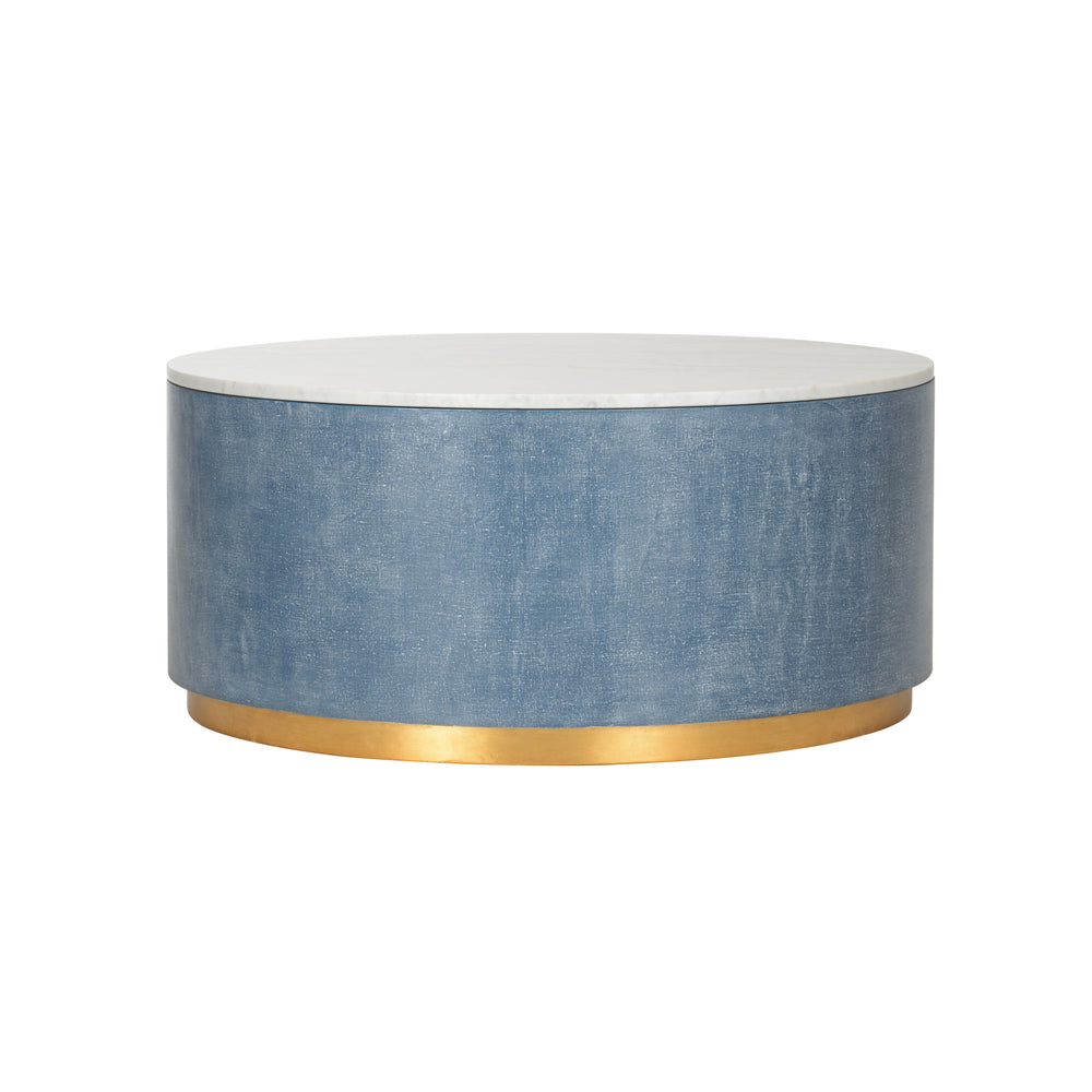 Horizon Cocktail Table - Stunning Round Design with White Marble Top and Antique Gold Leaf Base