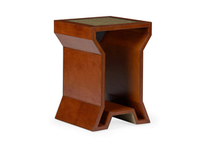 Leather Accent Table - Handcrafted Rich Leather & Cane Design with Glass Overlay for Stylish Spaces