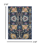 2’ x 3’ Navy Blue Floral Buds Scatter Rug