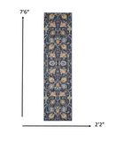 2’ x 8’ Navy Blue Floral Buds Runner Rug