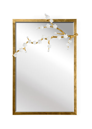 Cherry Blossom Mirror - Exquisite Beveled Design with Snowy White Blossoms & Antique Gold Frame Decor