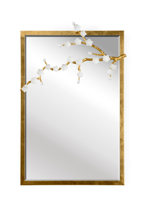 Cherry Blossom Mirror - Exquisite Beveled Design with Snowy White Blossoms & Antique Gold Frame Decor
