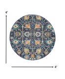 4’ Round Navy Blue Floral Buds Area Rug