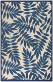 6’ x 9’ Navy and Beige Leaves Indoor Outdoor Area Rug