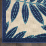 6’ x 9’ Navy and Beige Leaves Indoor Outdoor Area Rug