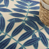 7’ x 10’ Navy and Beige Leaves Indoor Outdoor Area Rug