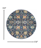 5’ Round Navy Blue Floral Buds Area Rug