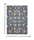 7’ x 10’ Navy Blue Floral Buds Area Rug