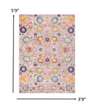 4’ x 6’ Gray and Pink Distressed Area Rug