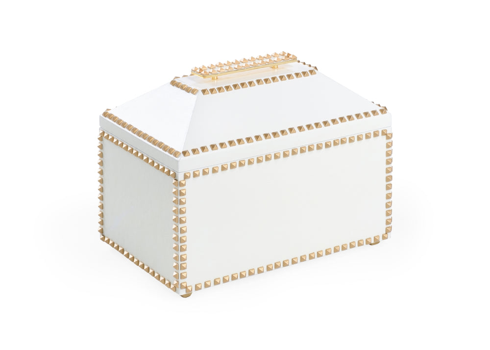 Chic Studded Box - Elegant White & Gold Faux Leather with Hand-Applied Studs & Metal Handle