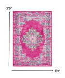 4’ x 6’ Fuchsia and Blue Distressed Area Rug