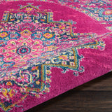 4’ Round Fuchsia and Blue Distressed Area Rug