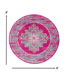 4’ Round Fuchsia and Blue Distressed Area Rug