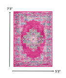 5’ x 7’ Fuchsia and Blue Distressed Area Rug