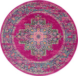 5’ Round Fuchsia and Blue Distressed Area Rug