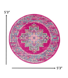 5’ Round Fuchsia and Blue Distressed Area Rug