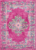 7’ x 10’ Fuchsia and Blue Distressed Area Rug