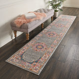 2’ x 10’ Gray and Gold Medallion Runner Rug