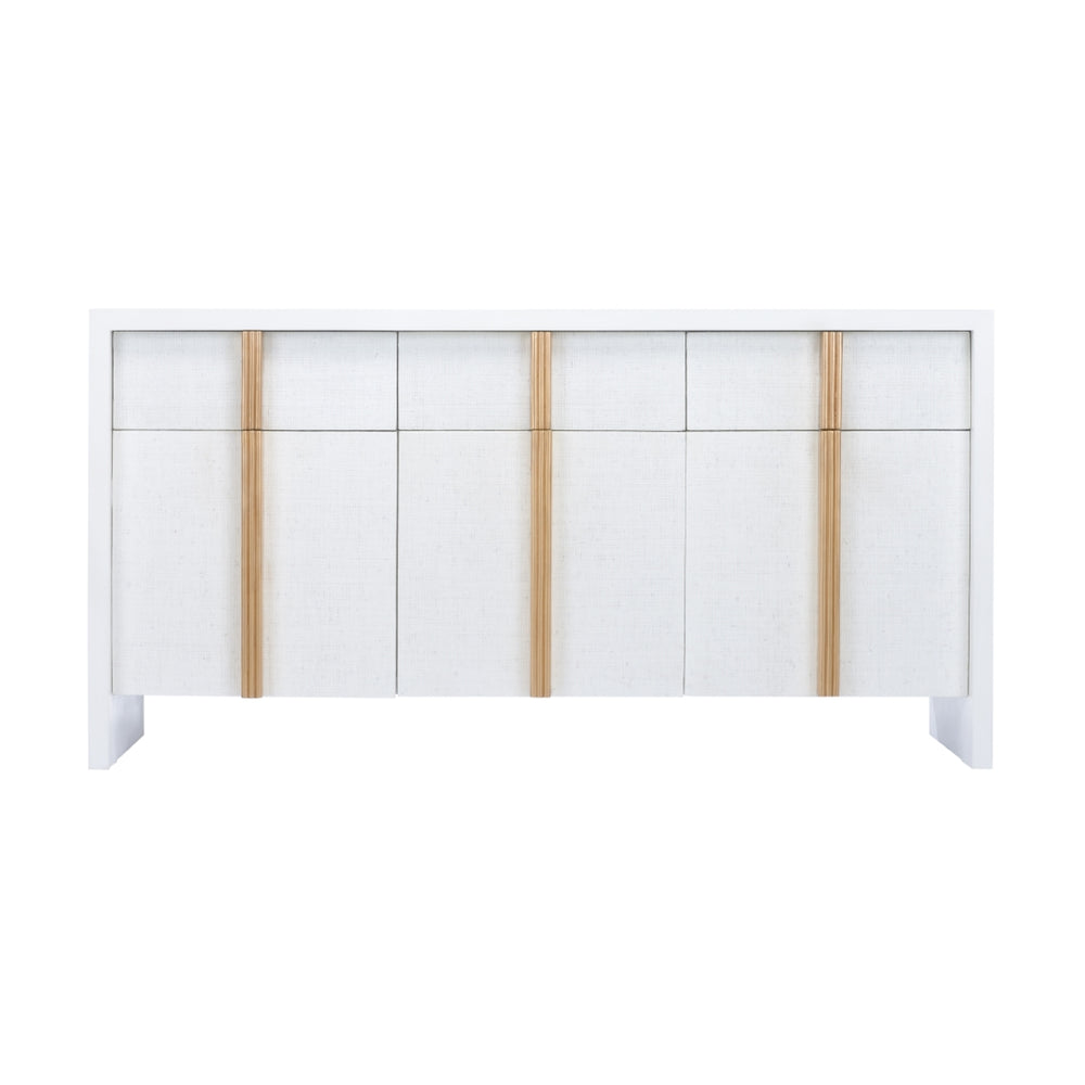 Tailored Cabinet - Elegant White & Gold Raffia Storage with Soft Close Doors, 3 Drawers & Style