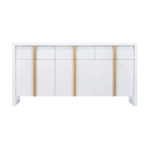 Tailored Cabinet - Elegant White & Gold Raffia Storage with Soft Close Doors, 3 Drawers & Style