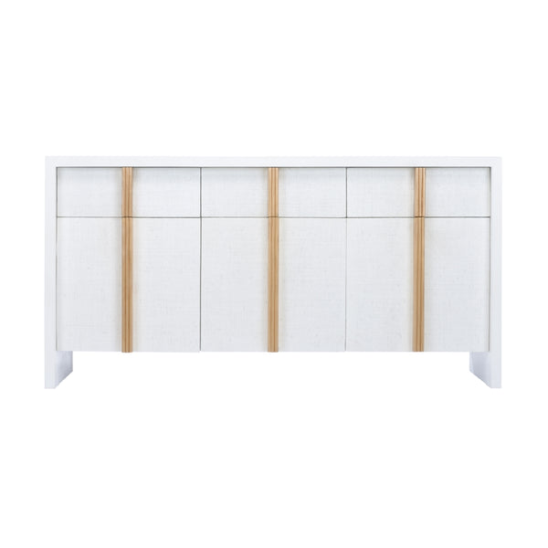 Tailored Cabinet - Elegant White & Gold Raffia Storage with Soft Close Doors, 3 Drawers & Style