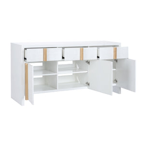 Tailored Cabinet - Elegant White & Gold Raffia Storage with Soft Close Doors, 3 Drawers & Style