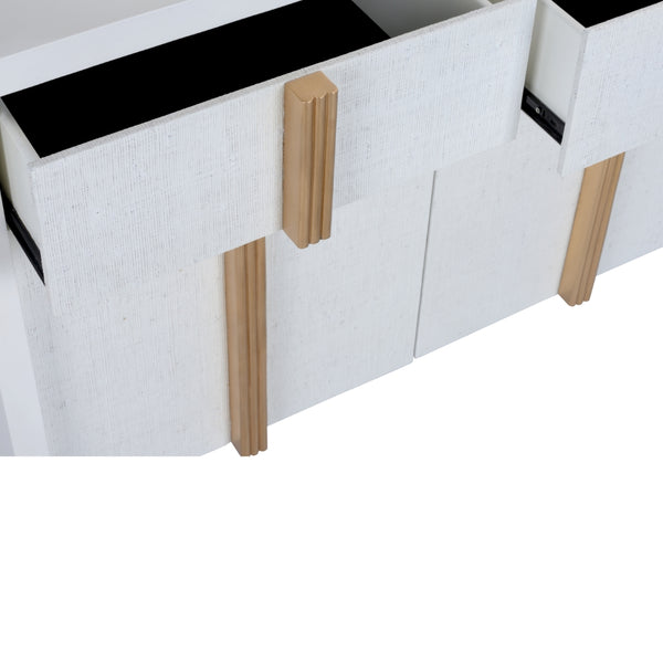 Tailored Cabinet - Elegant White & Gold Raffia Storage with Soft Close Doors, 3 Drawers & Style